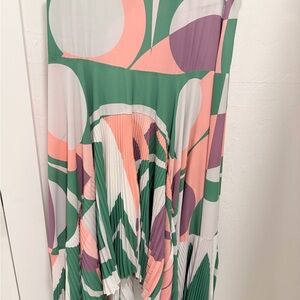 Alexis High-Low Pleated Skirt in Green, Pink, Lavender and White